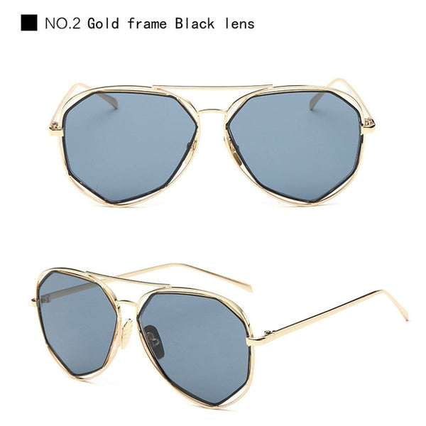 New Metal Frame Women Sunglasses Flat Lens