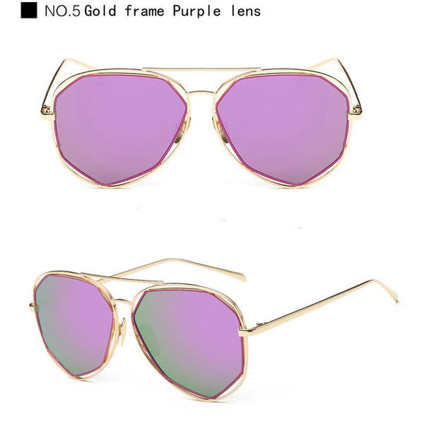New Metal Frame Women Sunglasses Flat Lens